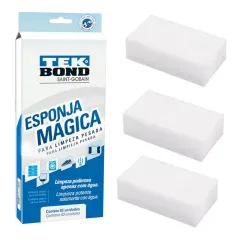 Esponja Mágica para Limpeza Pesada Branca com 3 unidades - Tekbond 24361000302 Esponja Mágica para Limpeza Pesada Branca com 3 unidades - Tekbond 24361000302