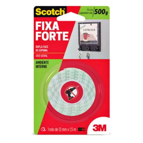 Fita Dupla Face 3M Scotch Fixa Forte Espuma 12 mm x 1,5 m - 3M HB004087647