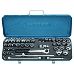 Jogo de Soquete Estriado com 43 peças 10 à 32 MM - 3/8 Jogo de Soquete Estriado com 43 peças 10 à 32 MM - 3/8