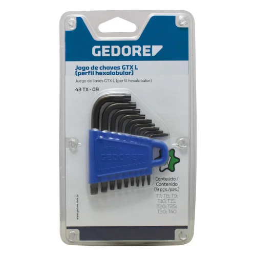 Jogo de Chaves Allen Tipo L Perfil Tork com 15 Peças T6 a T60