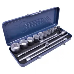 Jogo de Soquetes Estriado com 14 peças 22 a 50 MM Encaixe de 3/4 Jogo de Soquetes Estriado com 14 peças 22 a 50 MM Encaixe de 3/4