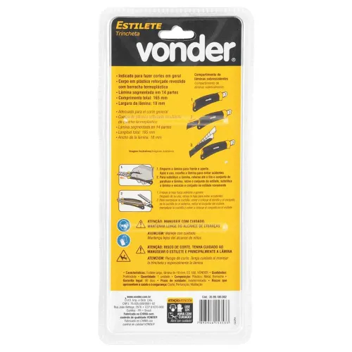 Estilete Largo com Lâmina de 18mm ES 180 - Vonder 35.99.180.002