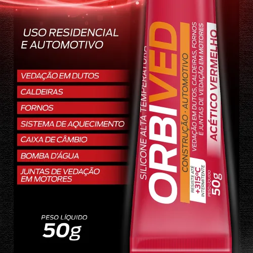 Silicone Acético para Motores de Alta Temperatura Vermelho 50g - Orbi Química 2560 6413
