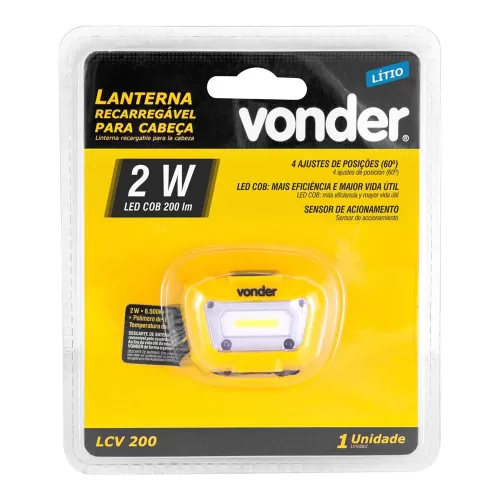 Lanterna de LED COB Recarregável para Cabeça 200 Lúmens - Vonder 80.75.050.200