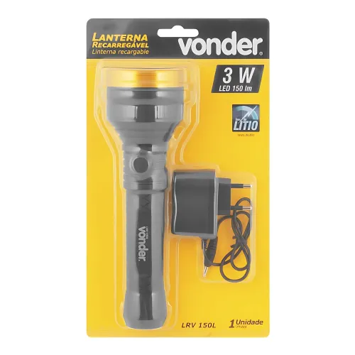 Lanterna Recarregável 150 Lúmens Bateria de Lítio LRV 150L - Vonder 80.75.000.150 Lanterna Recarregável 150 Lúmens Bateria de Lítio LRV 150L - Vonder 80.75.000.150