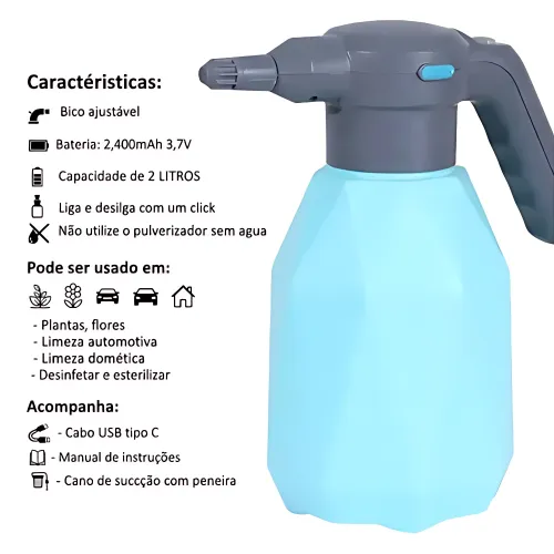 Pulverizador Elétrico 2 L Azul - Alpe I4620301 Pulverizador Elétrico 2 L Azul - Alpe I4620301
