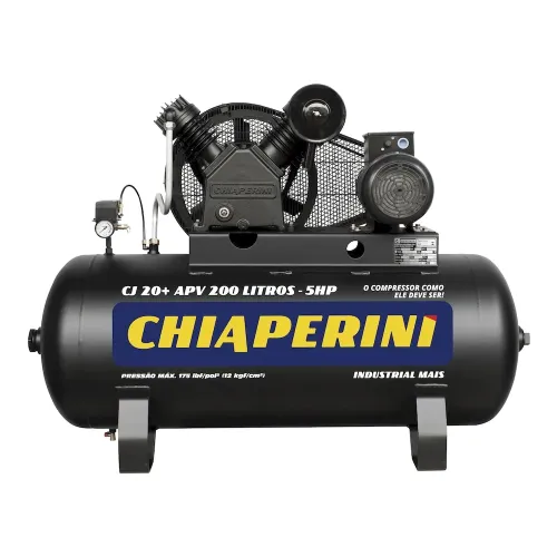 Compressor de Ar com 2 Estágios e Alta Pressão 175 psi 20 pcm 200L 5HP Trifásico 220/380V IP21 - Chiaperini 00688