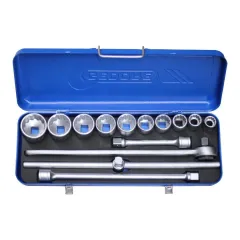 Jogo de Soquetes Estriados e Acessórios com 14 peças 22 - 50 mm Encaixe 3/4 Jogo de Soquetes Estriados e Acessórios com 14 peças 22 - 50 mm Encaixe 3/4