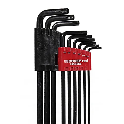 Jogo Chaves Allen Tipo L Hexaloubulais Perfil Tork Longas com 9 Peças T10 a T50 - Gedore Red 3369967