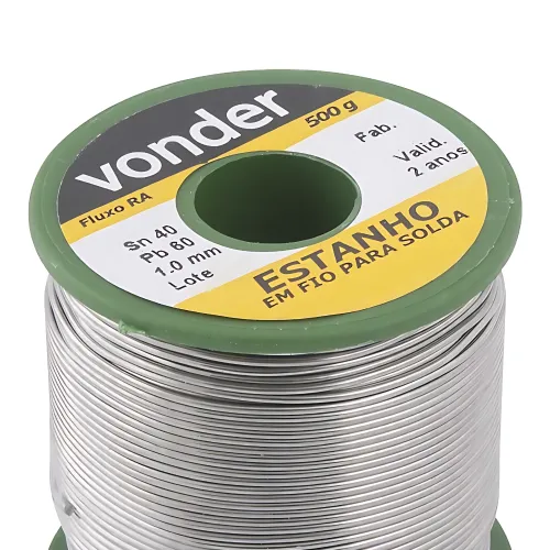 Estanho em Fio com Fluxo 1 mm 40 x 60 com 500 g - Vonder 74.51.406.010 Estanho em Fio com Fluxo 1 mm 40 x 60 com 500 g - Vonder 74.51.406.010