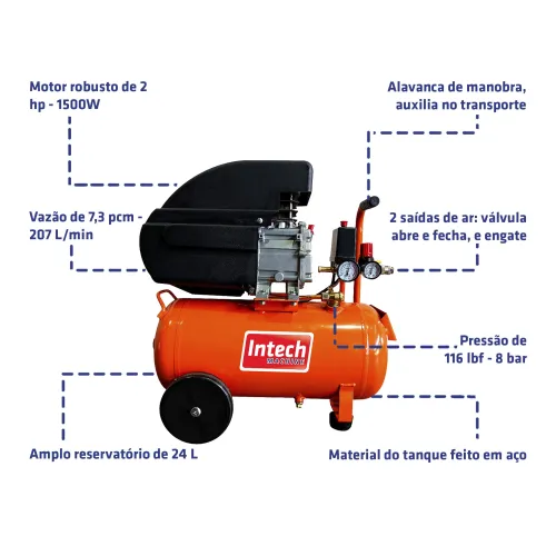 Compressor de Ar 7,3 pcm 2,0 HP 24 L 127 V - Intech Machine CE325